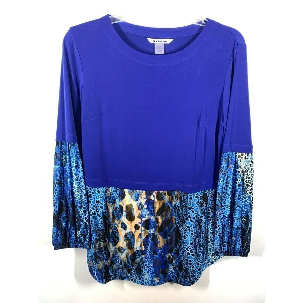 Nygard Women's Leopard Print Crew Neck Long Sleeve Top Blue Size Medium